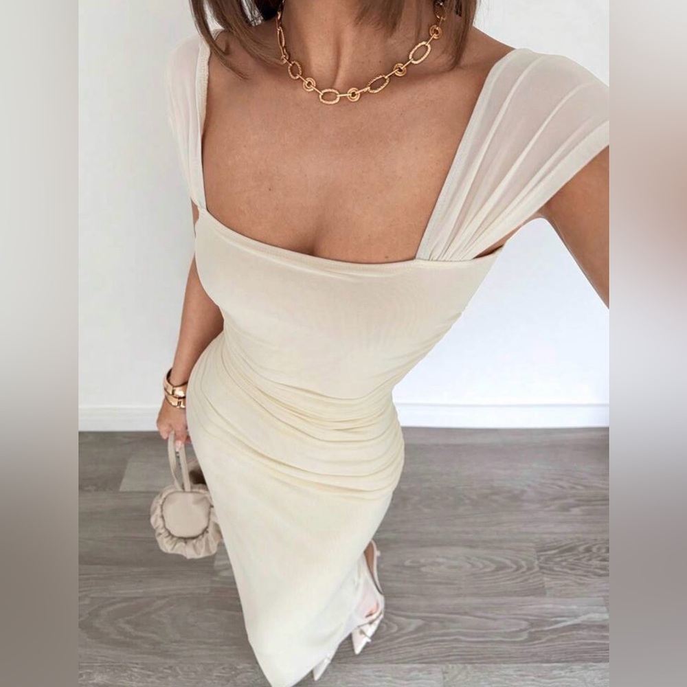 Tan Mesh Bodycon Maxi Dress